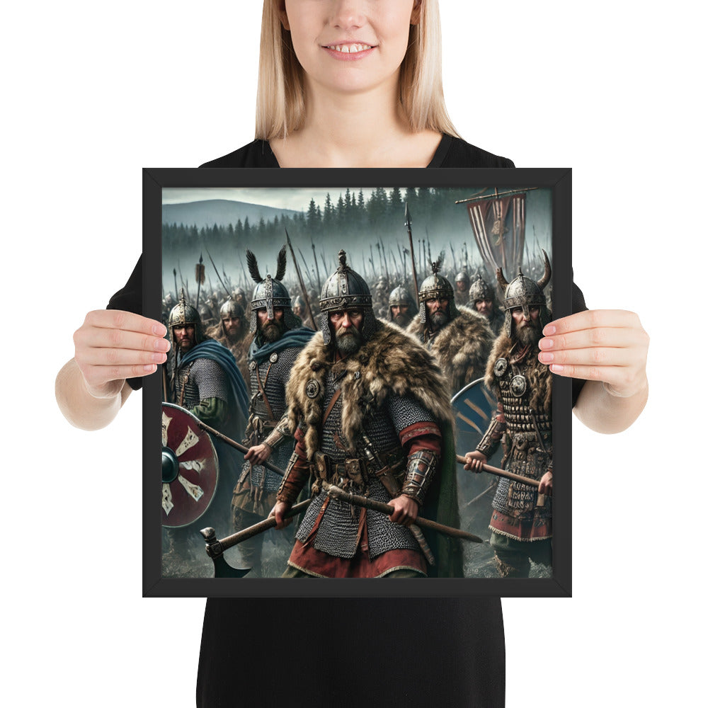 Suebi warrior wall art depicting Germanic soldiers facing approaching Romans