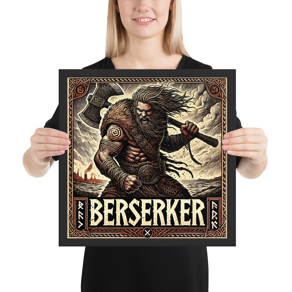 Norse berserker wall art showing a roaring Viking warrior in combat