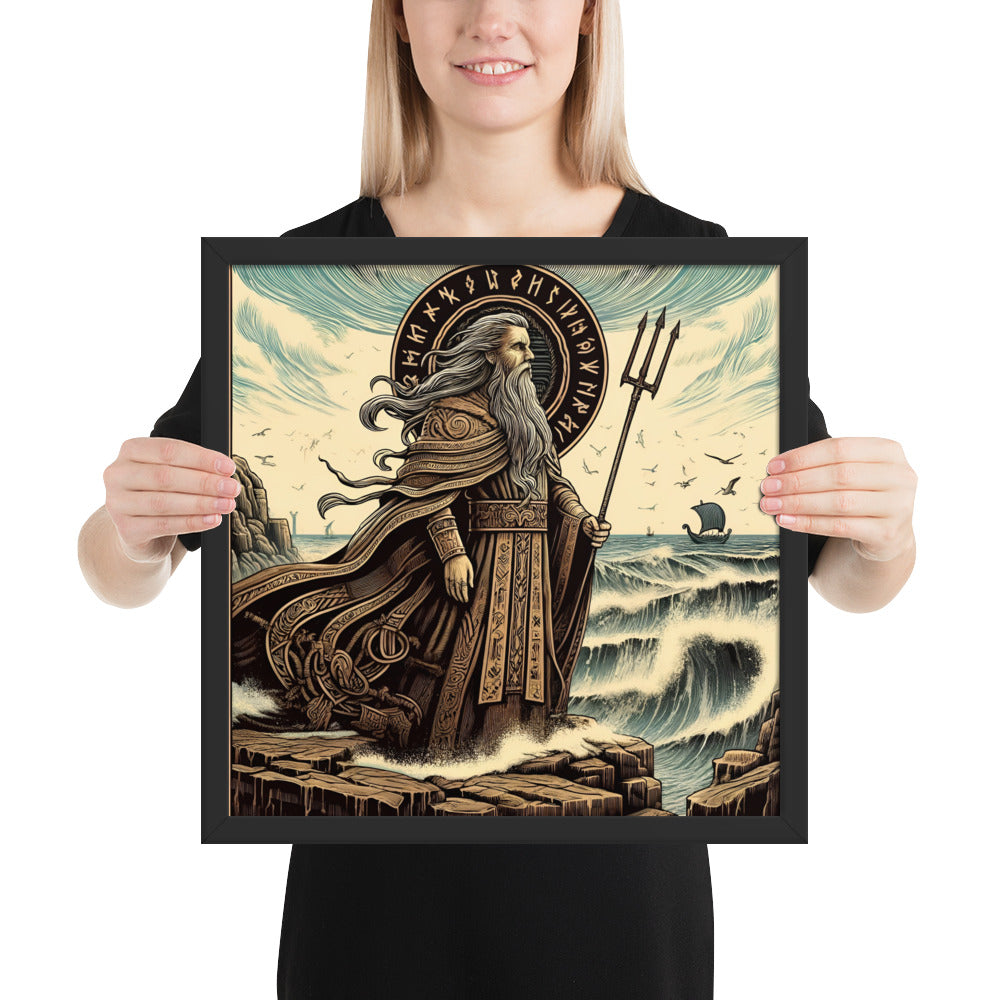 Viking sea god Njord wall art showing a Norse deity against wind and water