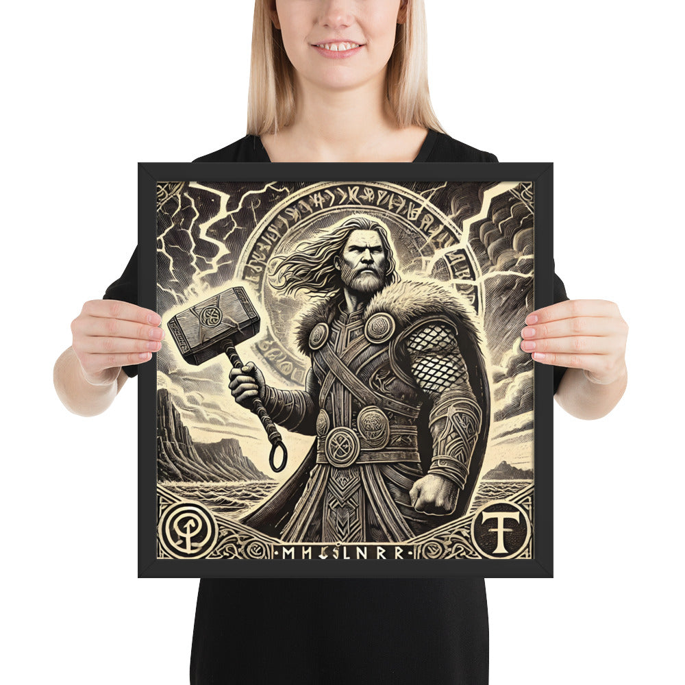 Viking god Thor wall art showing the Norse god of thunder holding his hammer