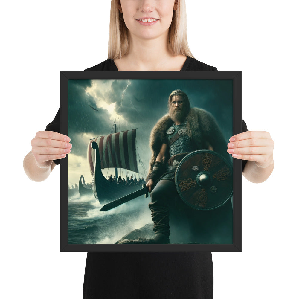 Viking history artwork of Leif Erikson discovering Vinland with longship sails behind him