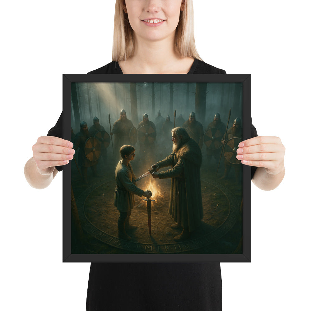 Norse mythology wall decor portraying a ritual circle of warriors and fire during initiation