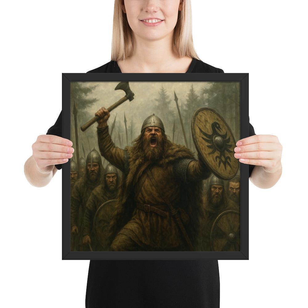 Pre-Roman battle artwork of Ariovist, Suebi war leader, with axe and shield