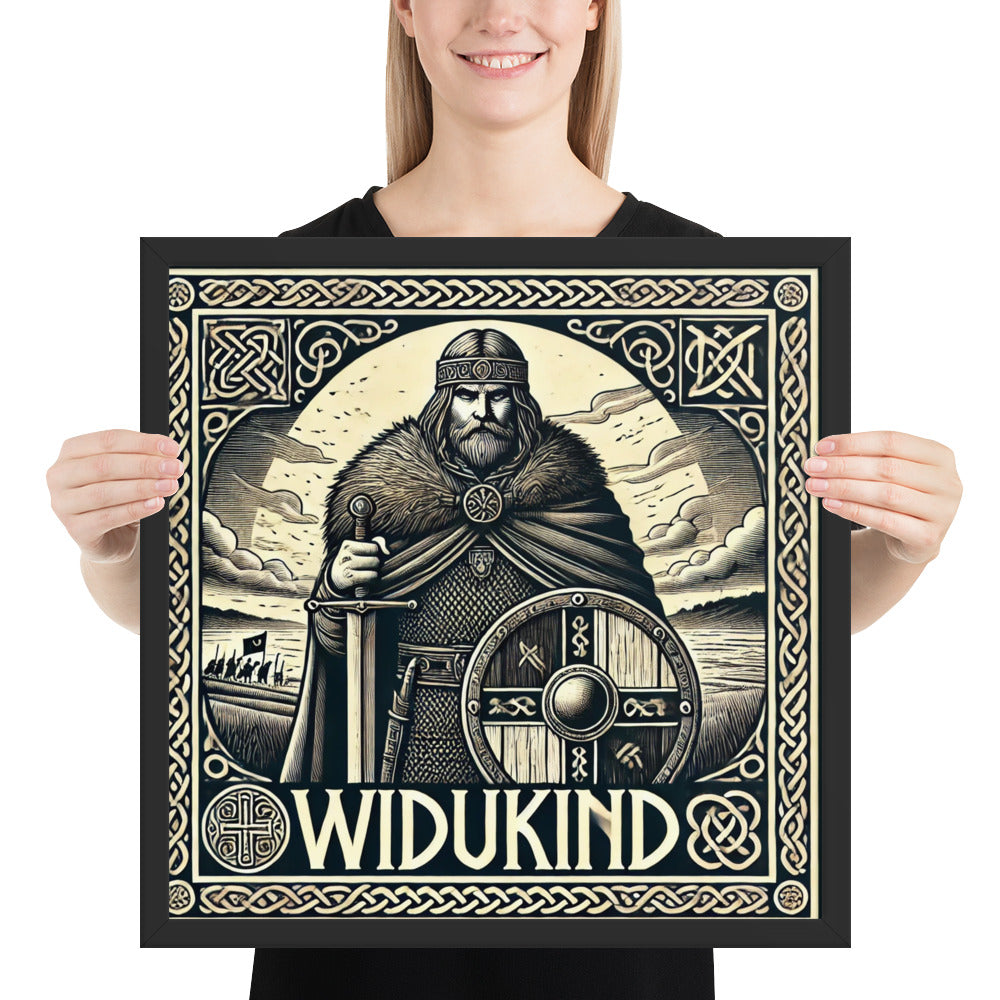 Historical wall art of Widukind, legendary Saxon chieftain opposing Charlemagne, black and white illustration