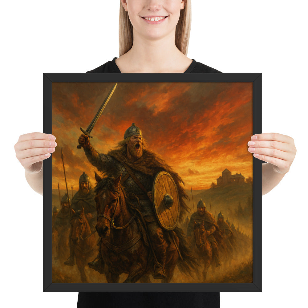 Germanic history wall decor showing Theodoric the Great and Gothic cavalry riding through mist