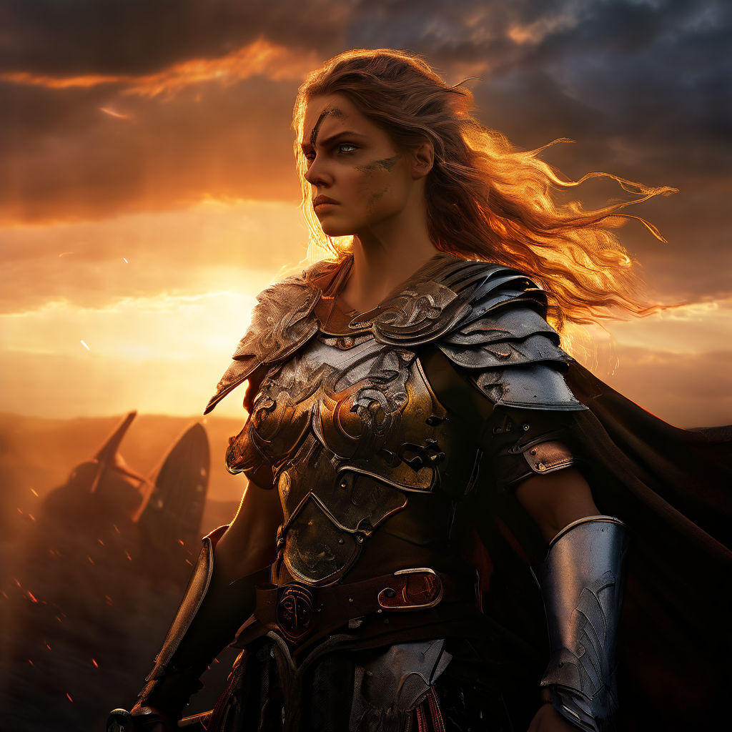 Framed Valkyrie wall art depicting a Norse warrior maiden at twilight