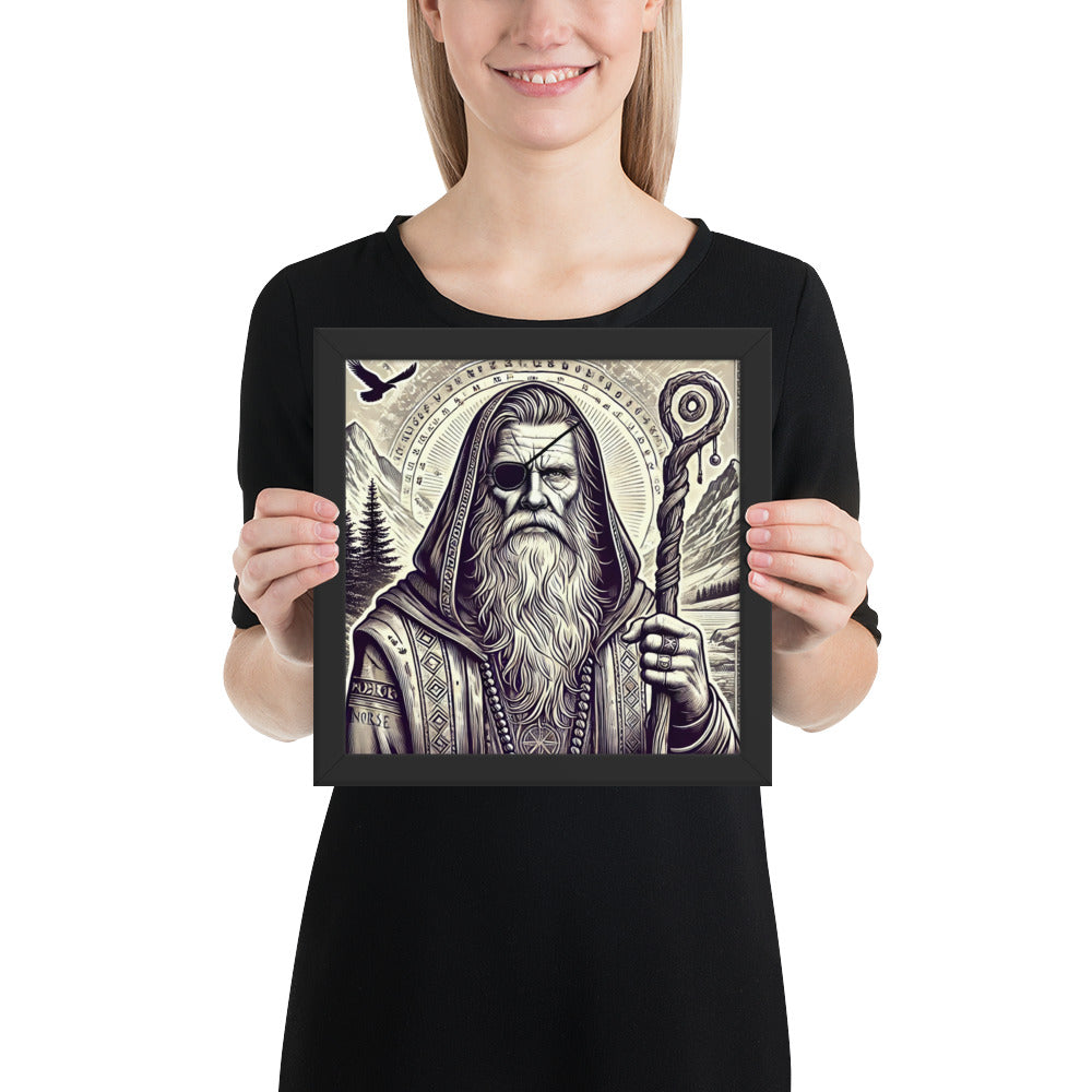 Viking mythology wall art featuring Odin the All-Father in a contemplative pose