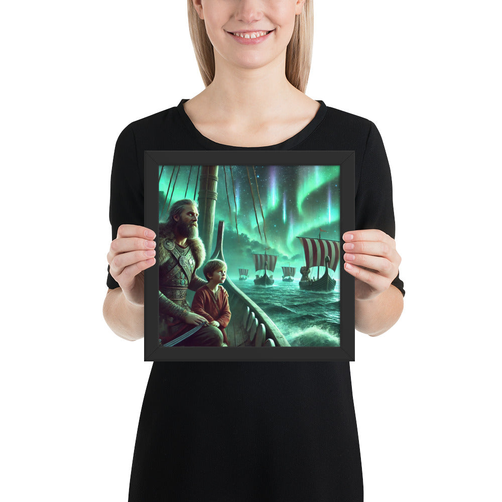 Norse mythology art print capturing ancestral bond beneath aurora sky