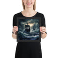 Norse mythology wall decor showing Viking longships under lightning and heavy waves