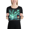 Norse mythology art print capturing Viking ships beneath the northern skies