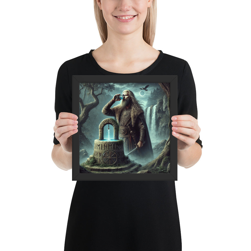 Framed Norse mythology artwork symbolizing wisdom, sacrifice, and foresight