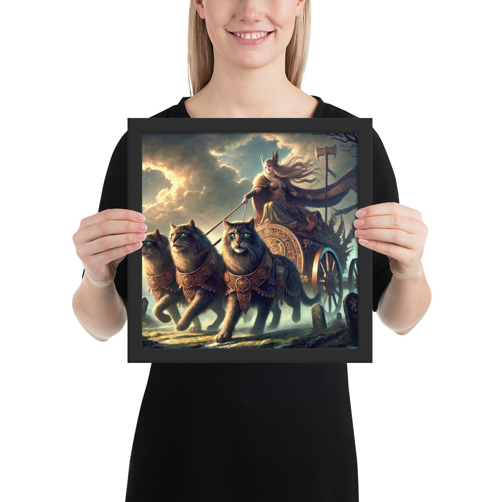 Norse goddess wall decor featuring Freya and her sacred cats