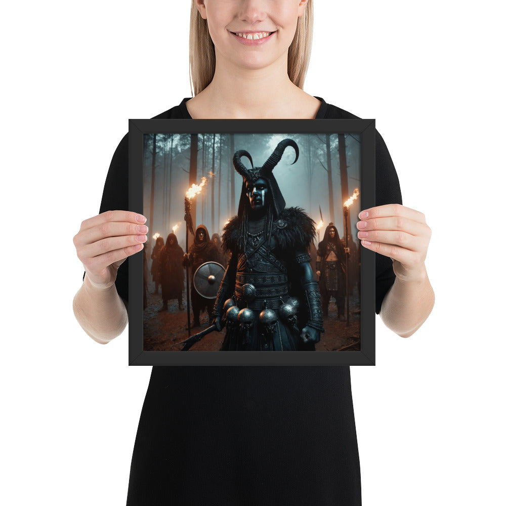 Atmospheric historical wall art portraying Germanic night warriors in a forest