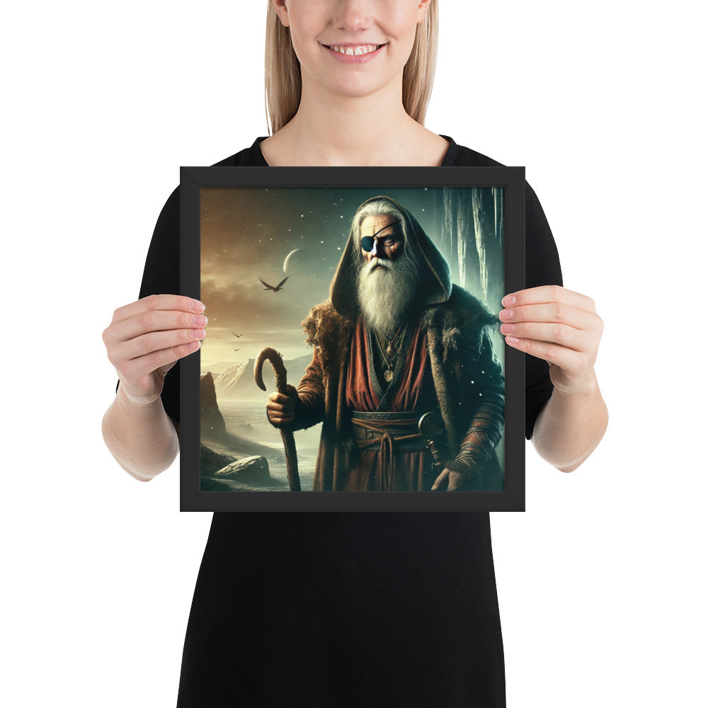 Norse All-Father art print featuring Odin traveling with ravens in winter