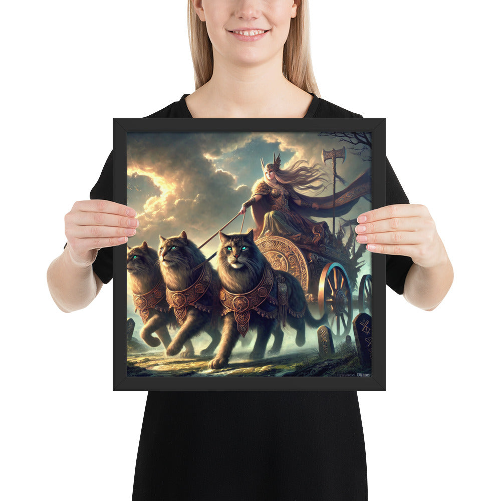 Freya feline chariot wall art inspired by Norse mythology and divine femininity
