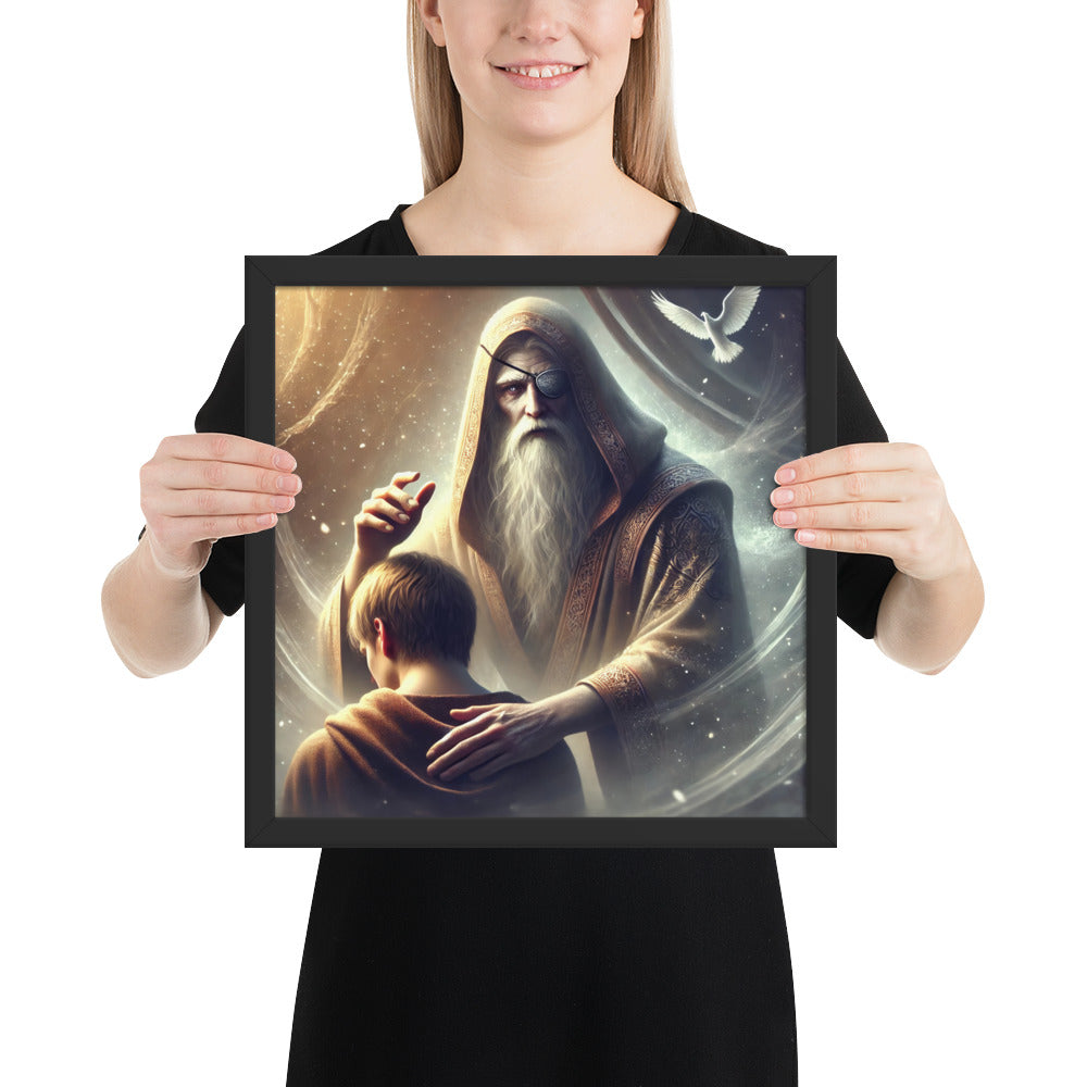 Norse afterlife wall art portraying Odin receiving a fallen hero