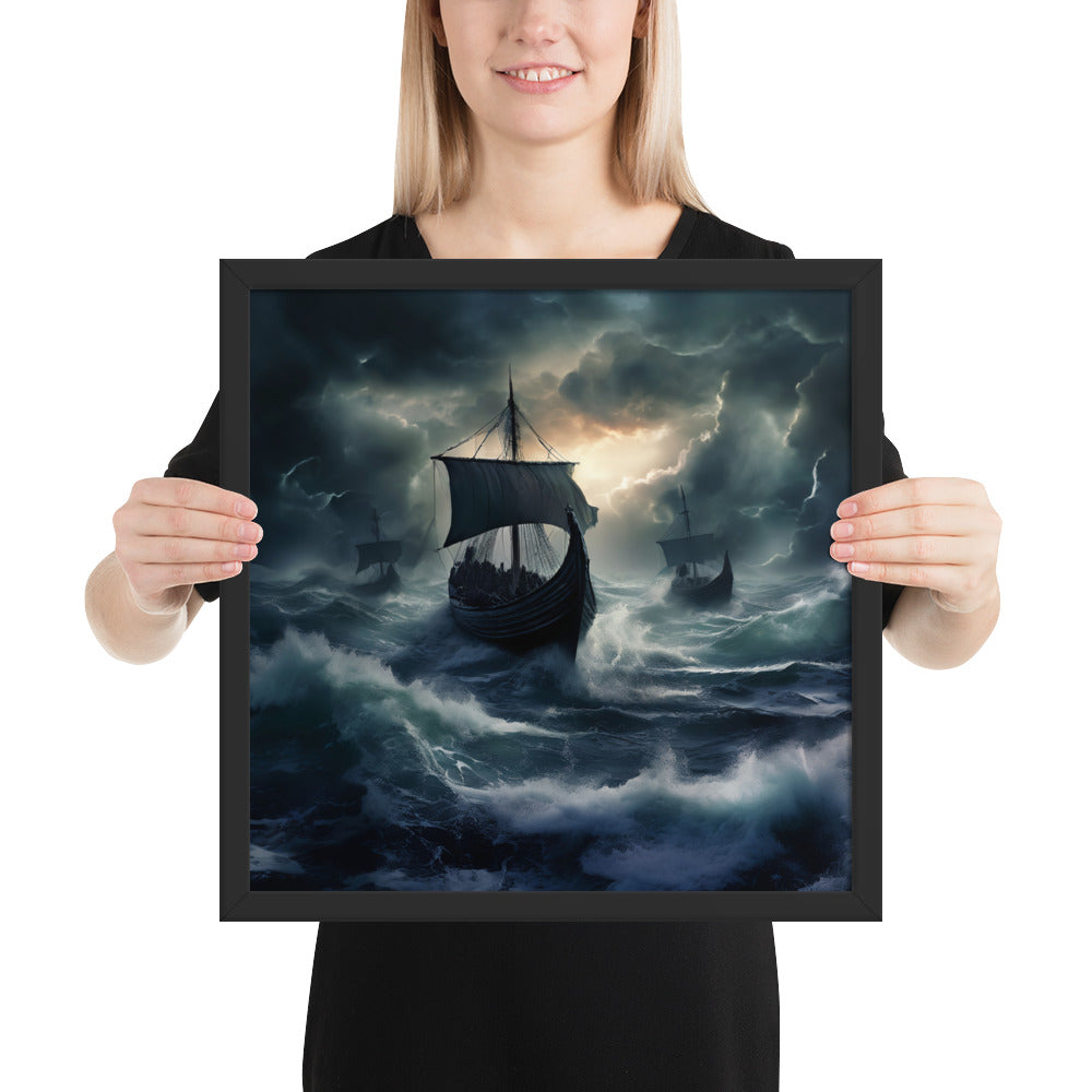 Viking longship art print inspired by storm-forged Norse sea voyages