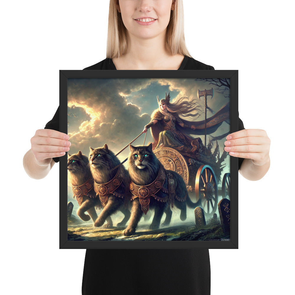 Viking goddess Freya framed print symbolizing love, strength, and independence