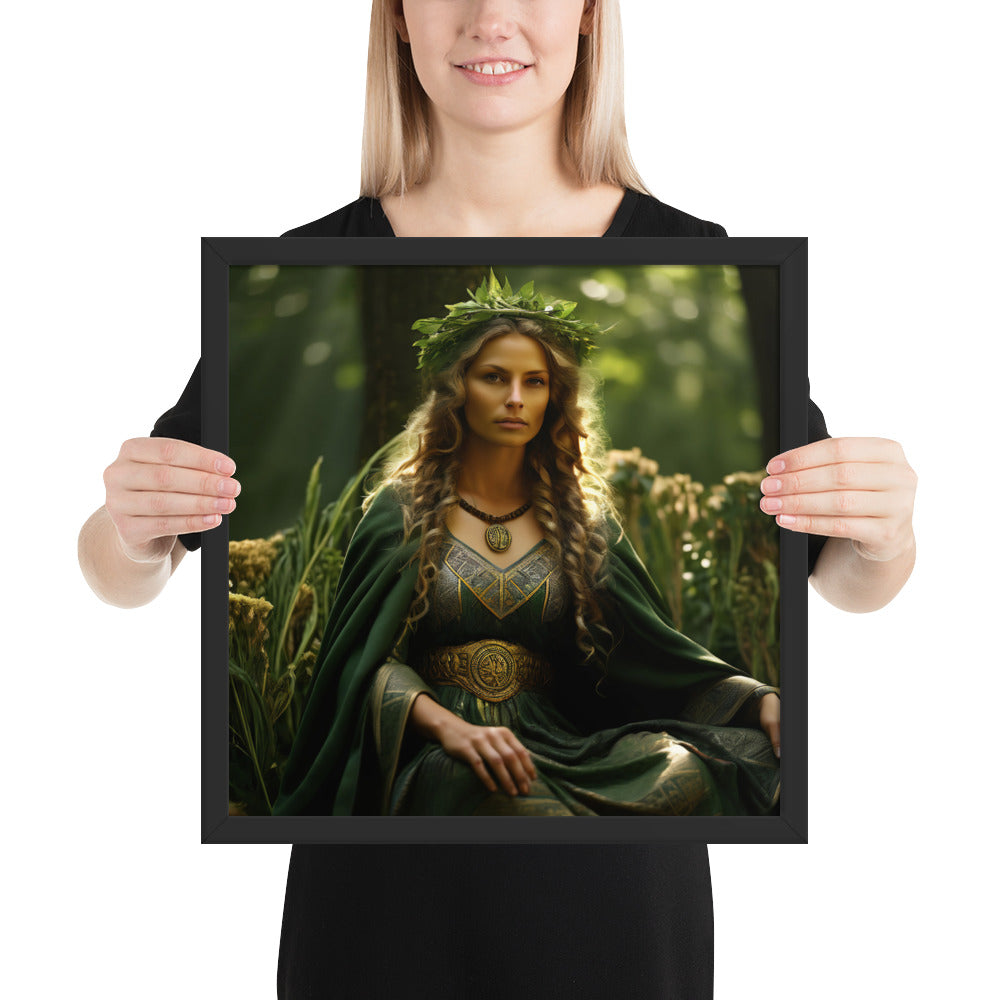 Framed pagan nature wall art showing Nerthus among forest and earth tones