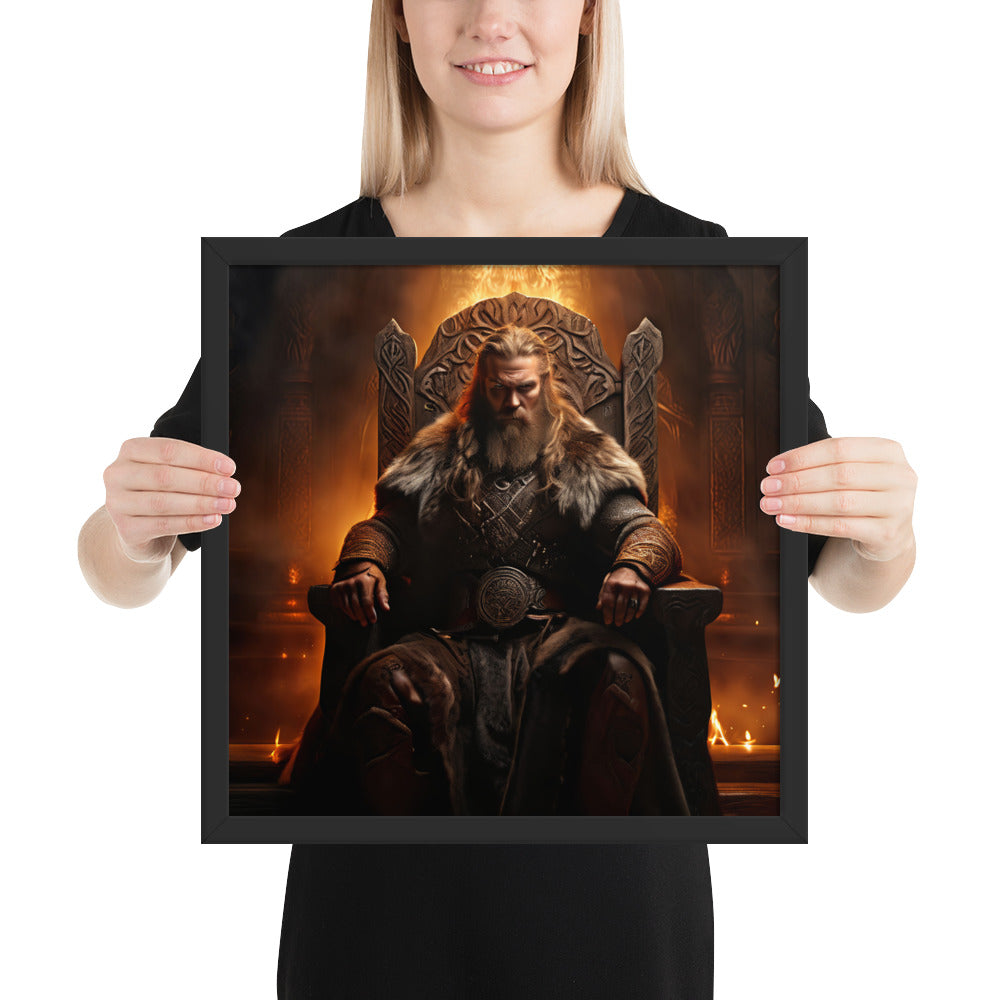 Framed Norse mythology print of a Viking ruler in fur and armor