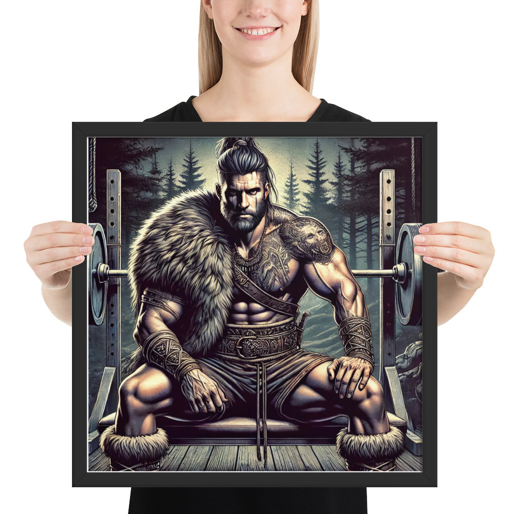 Norse mythology fitness artwork depicting berserker strength and discipline