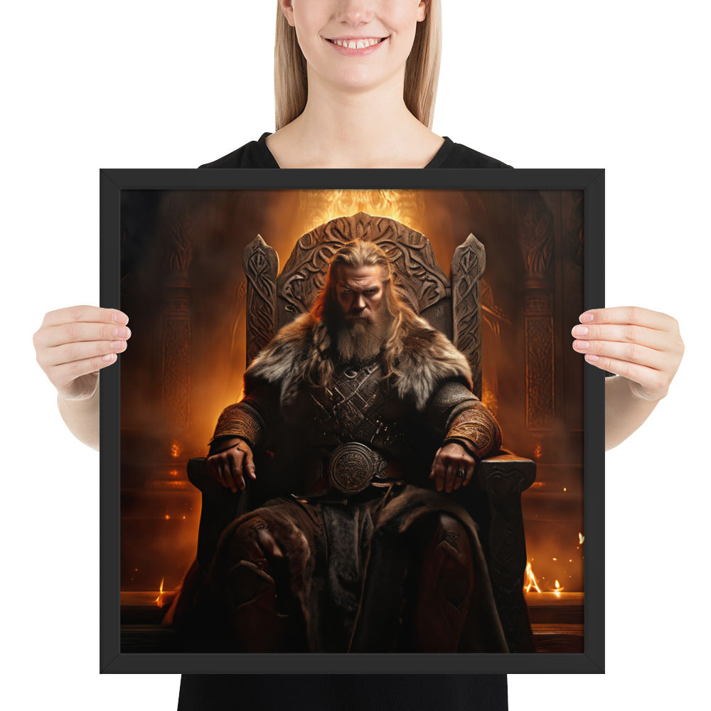 Viking king wall art showing a jarl in a firelit great hall