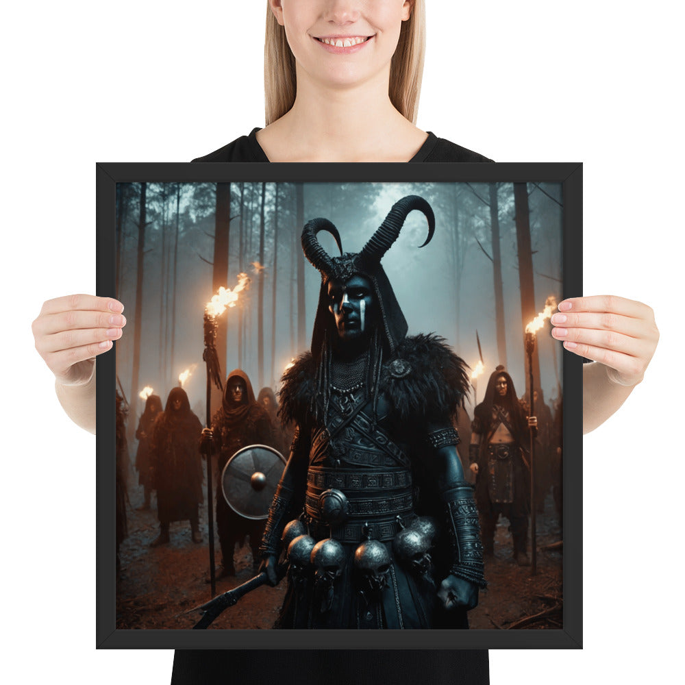 Dark Germanic history wall art showing Harii warriors emerging from forest shadows