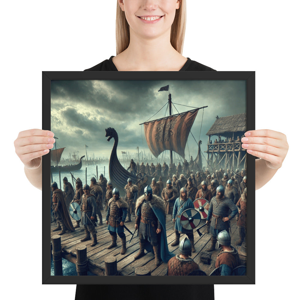 Norse warrior horde artwork depicting Viking fighters gathering before voyage